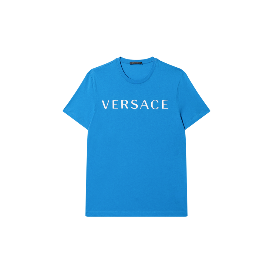VERSACE T Shirts Men's Blue Crew Neck Moderate Straight Fit