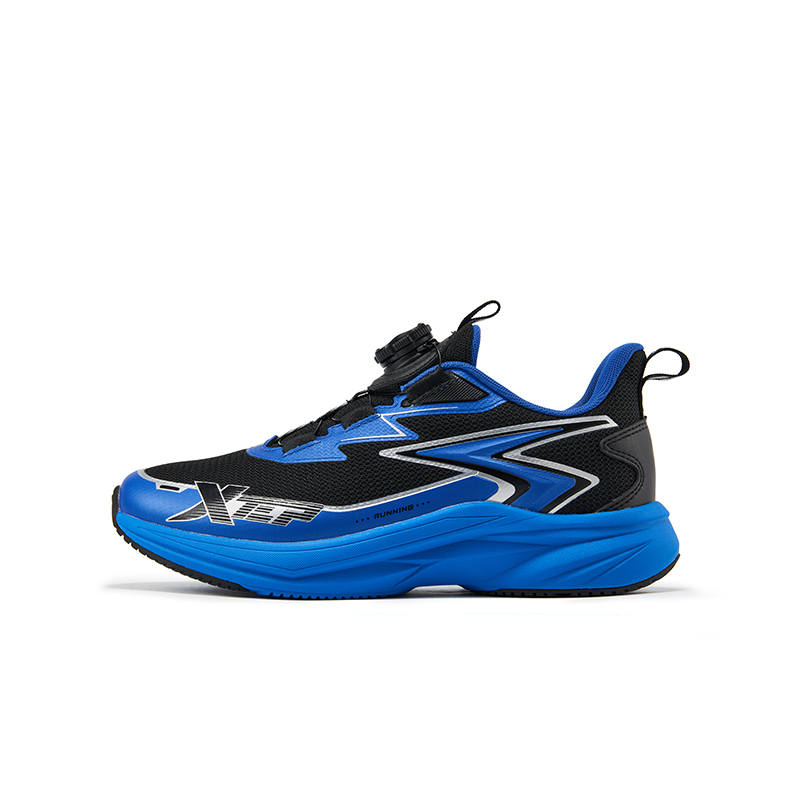 XTEP Lightning Slip Resistant Cushioning Abrasion Resistant Rebound Breathable Low top Kids' Running Shoes Black Blue