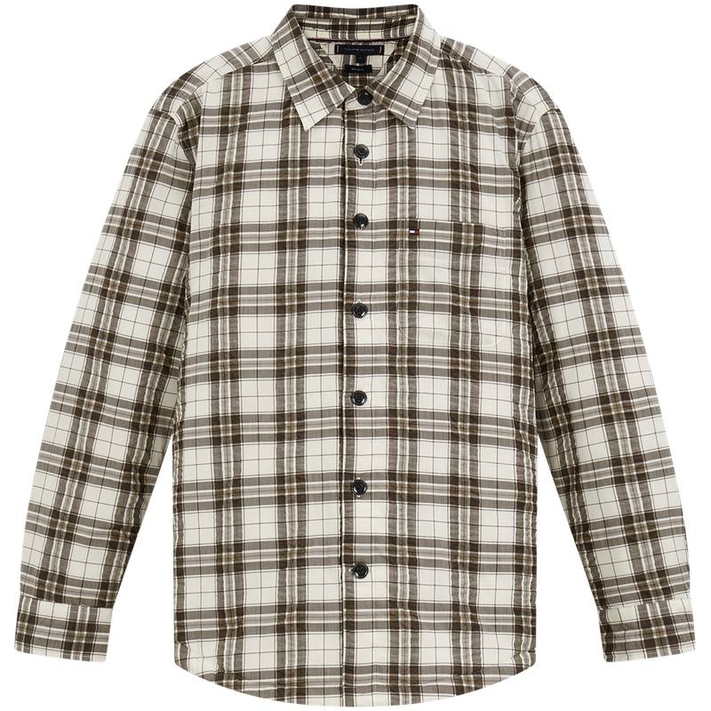 Tommy Hilfiger Shirts Men's Brown White Plaid Pattern 0M7 Lapel Thin Other