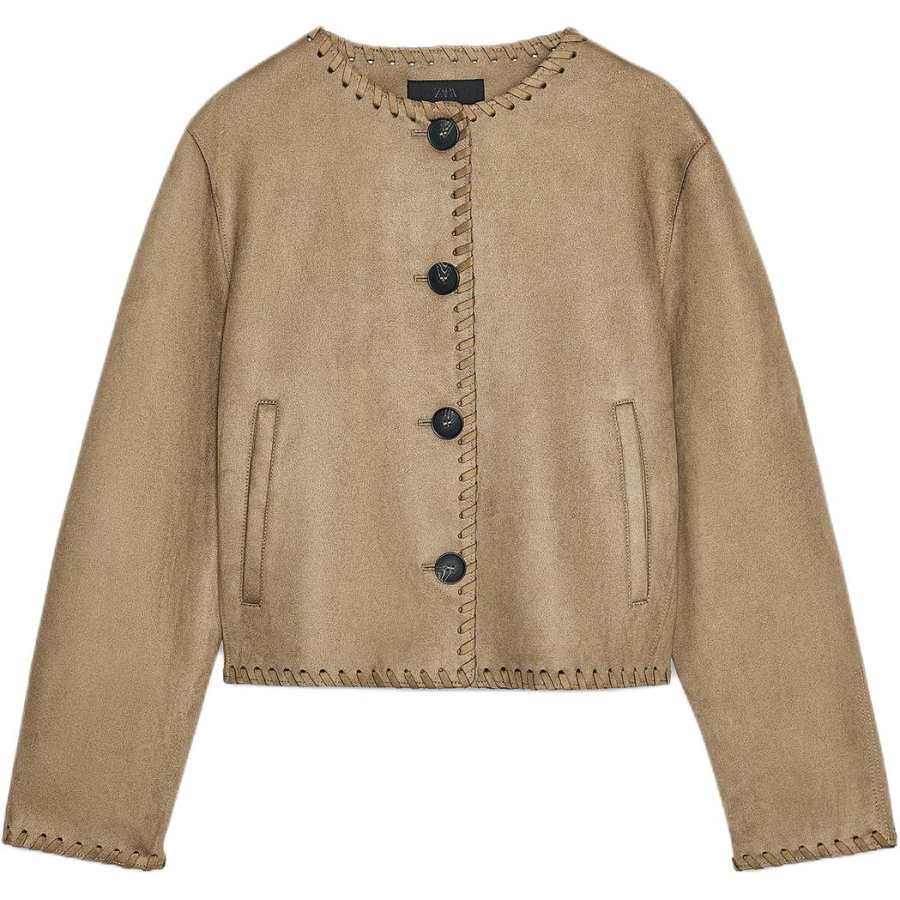 ZARA Jackets Women's Tan Crew Neck Moderate Other