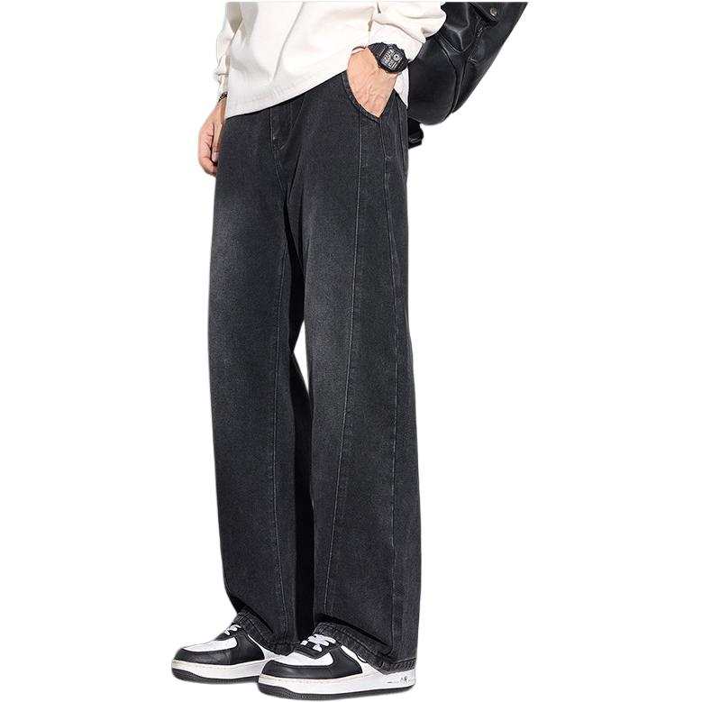 Tonlion Jeans Unisex Black Gray Color Moderate Wide Leg Pants