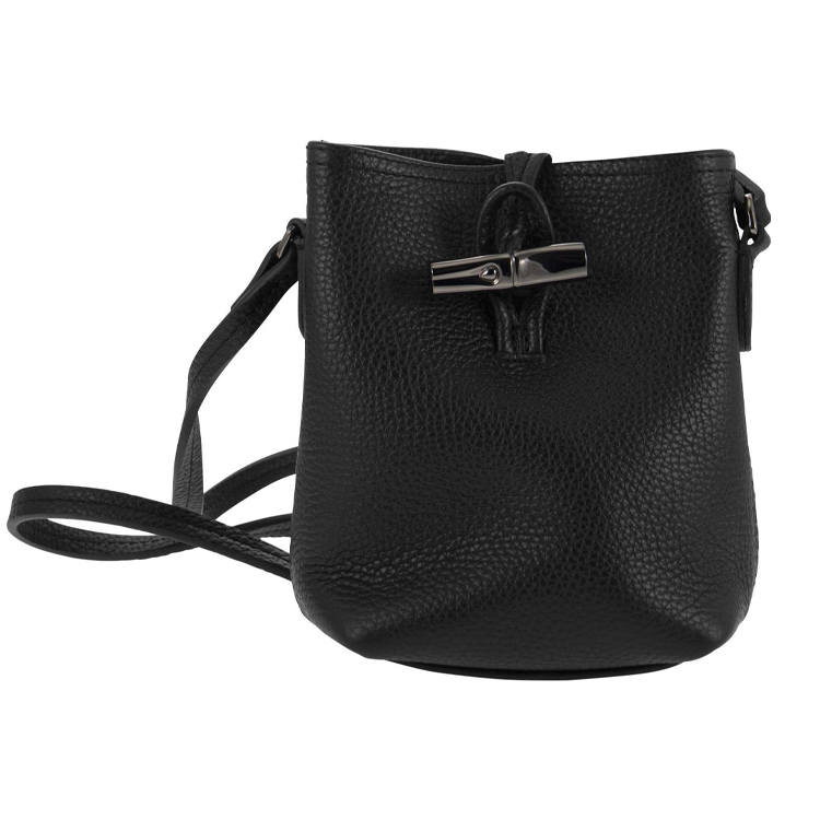 LONGCHAMP Le Roseau Cow Leather Bucket Bag, Shoulder Bag, Crossbody Bag Women's Black