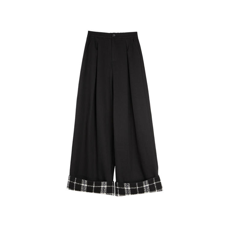ELLE Casual Pants Women's Black Thickened Wide Leg Pants