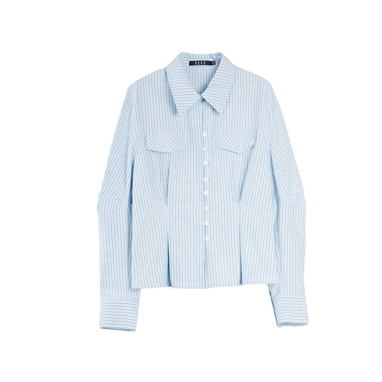 ELLE Shirts Women's Blue Lapel Moderate Shirt