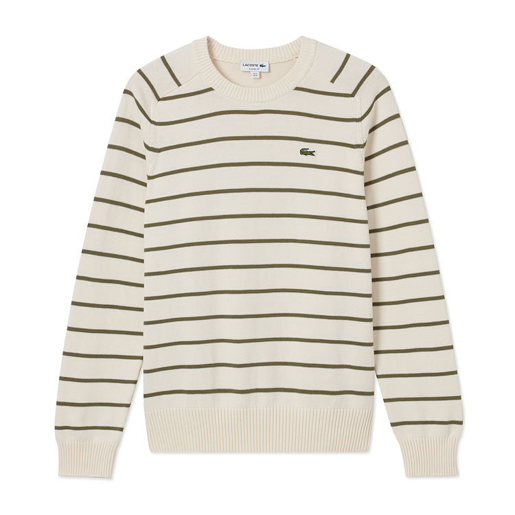 LACOSTE Lacoste logo-patch striped cotton jumper