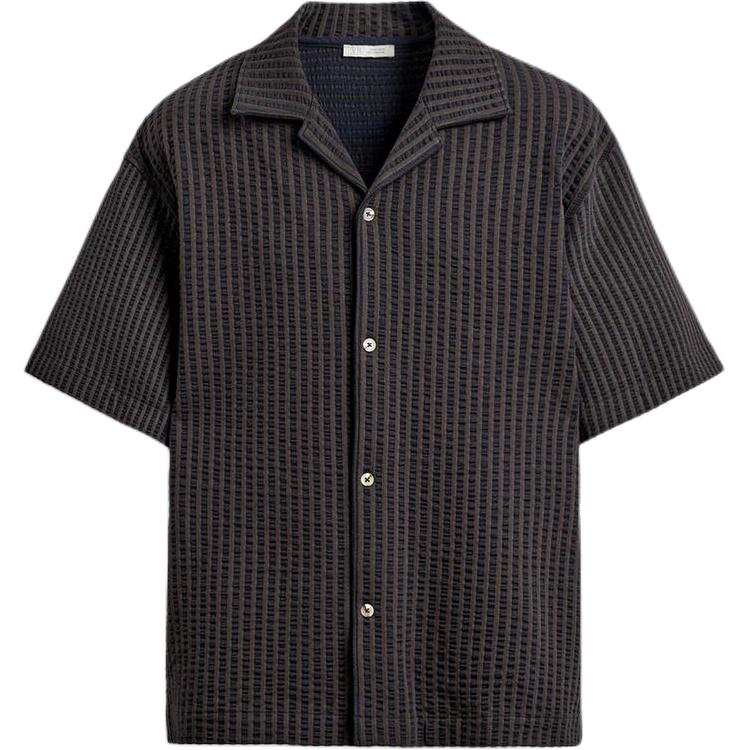 ZARA Shirts Men's Brown Blue Cuban Collar Moderate