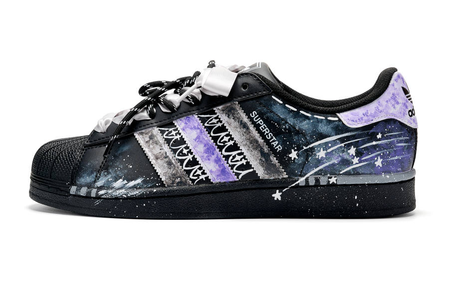 Adidas Originals Superstar 2 Sword Star Leather Abrasion Resistant Low top Skateboard Shoes Unisex Black Purple