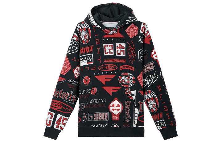 Jordan Jordan ESSENTIALS Fleece Lined All Over Print Hooded Long Sleeved Sweatshirt Men's Black/Campus Red