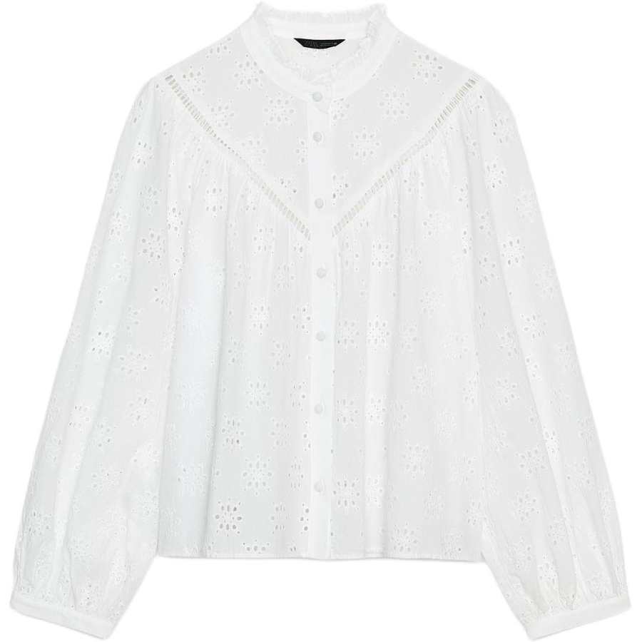 ZARA Shirts Women's White Crew Neck Moderate