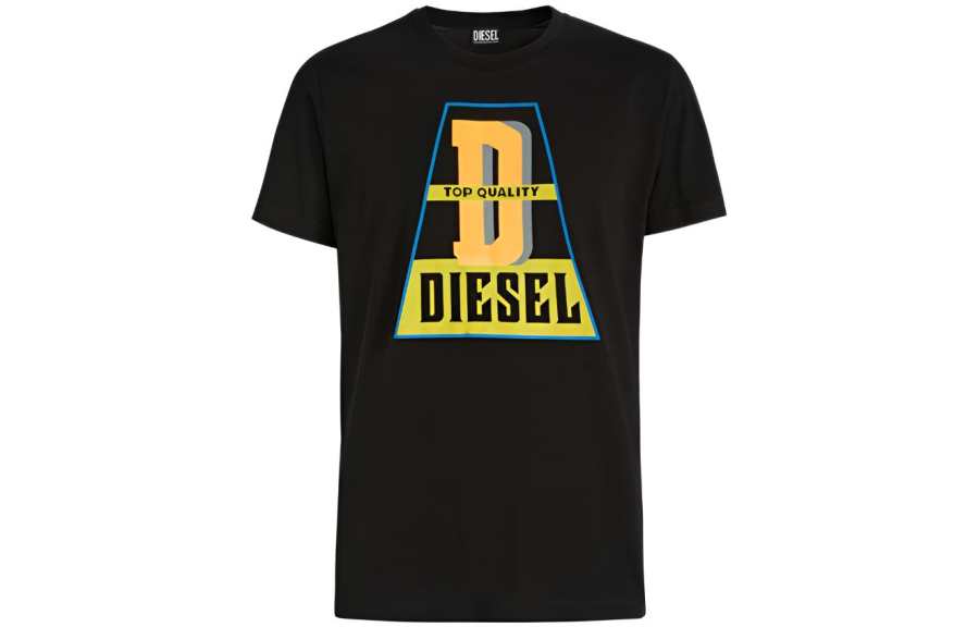 DIESEL T Shirts Men's Black Crew Neck Moderate Straight Fit