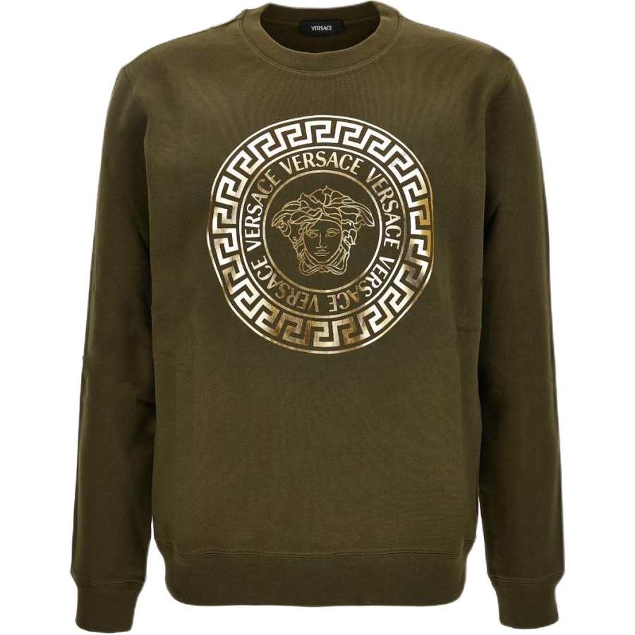 VERSACE Sweatshirts Men's Olive Green Crew Neck Moderate Straight Fit