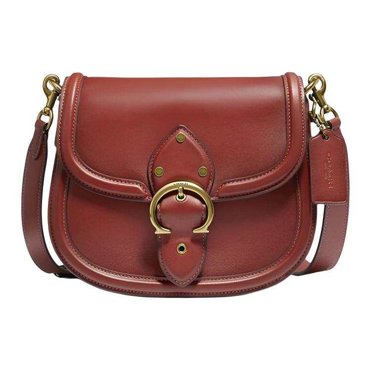 COACH Beat Leather Saddle Bag, Crossbody Bag, Shoulder Bag Women's Brown Red