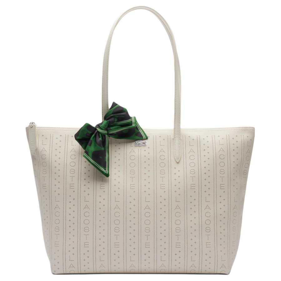 LACOSTE PVC Tote Bag, Shopping Bag, Handbag Large Women's White