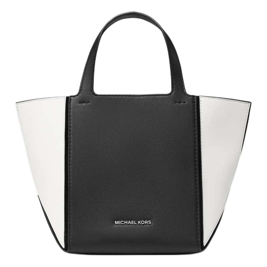 MICHAEL KORS Jordi Calfskin Tote Bag, Shopping Bag, Handbag Small Unisex Black & White