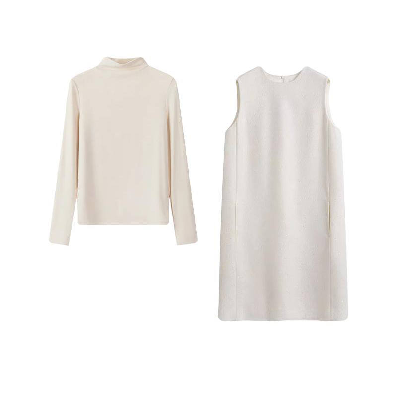 MARIE·COCO Two Piece Skirt Sets Women's Base Layer+Suspender Skirt Crew Neck Moderate Short