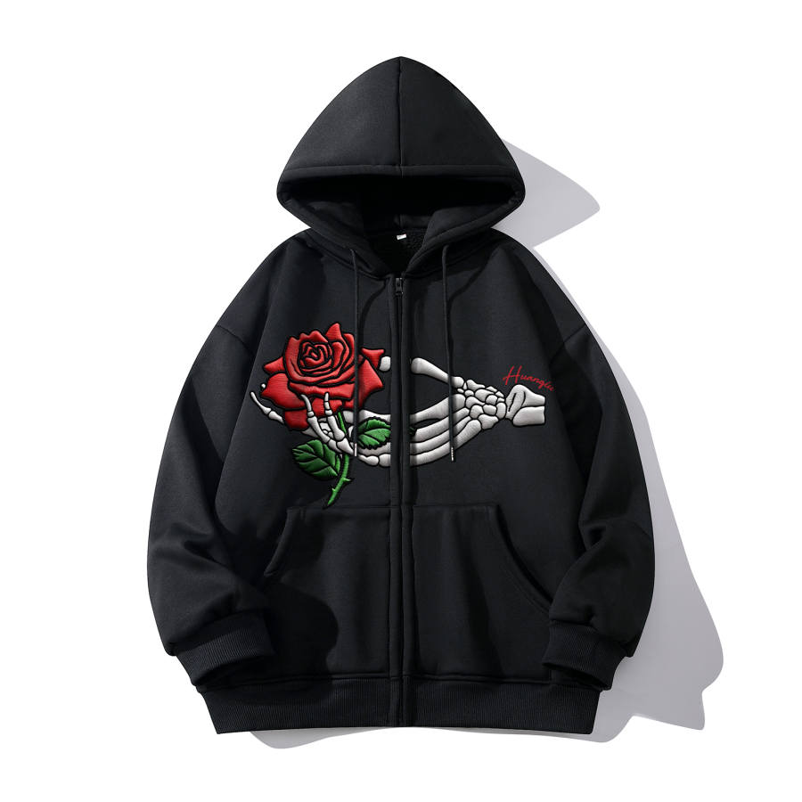 HUANQIU Sweatshirts Unisex Hooded Moderate Cardigan