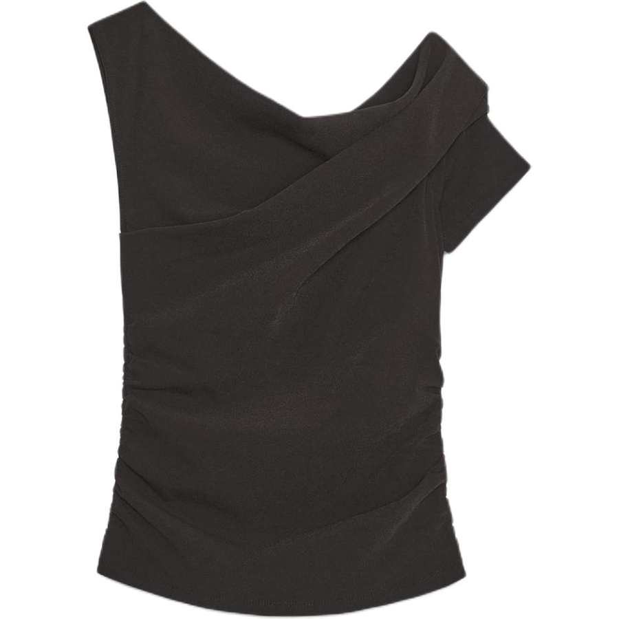 ZARA T Shirts Women's Dark Brown Boat Neck Moderate