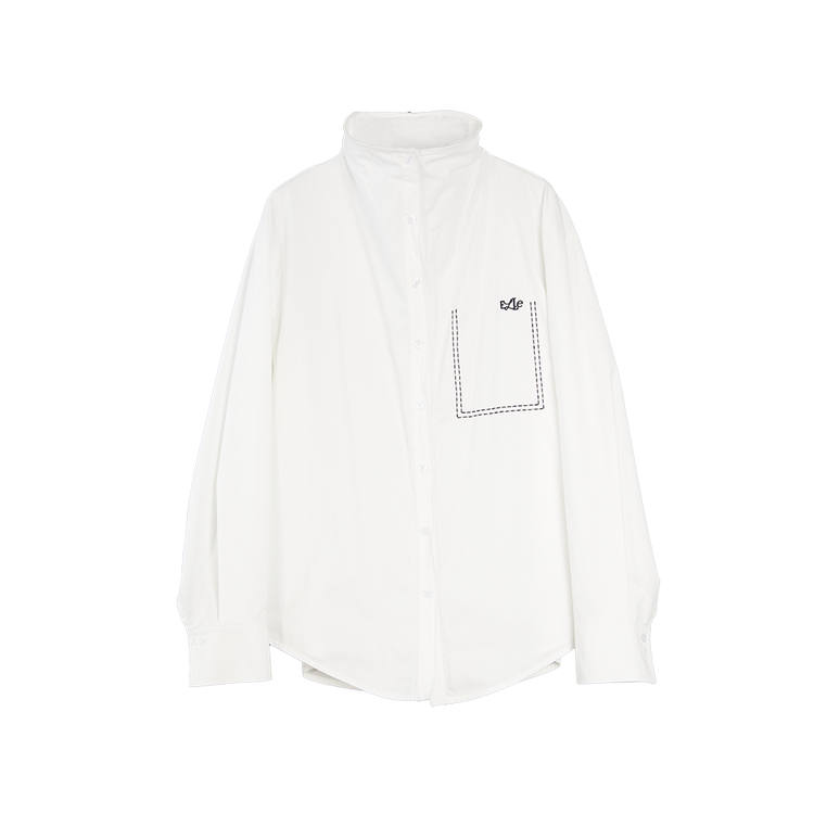 ELLE Shirts Women's White Stand Collar