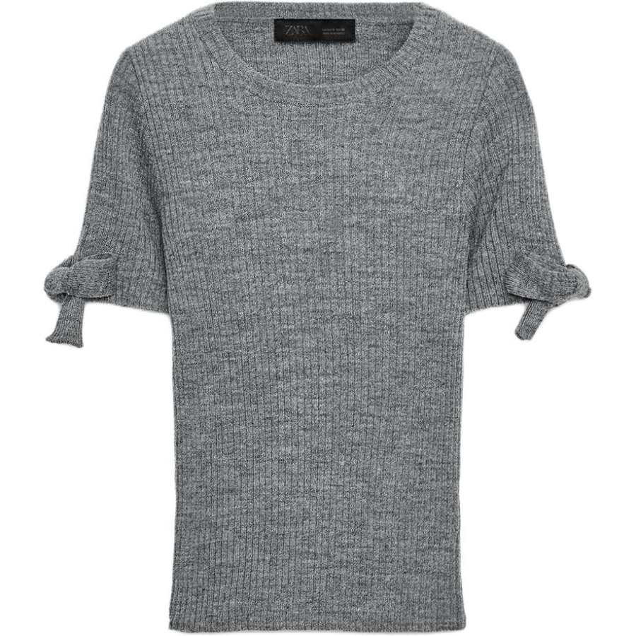 ZARA Knitwear Women's Gray Crew Neck Moderate