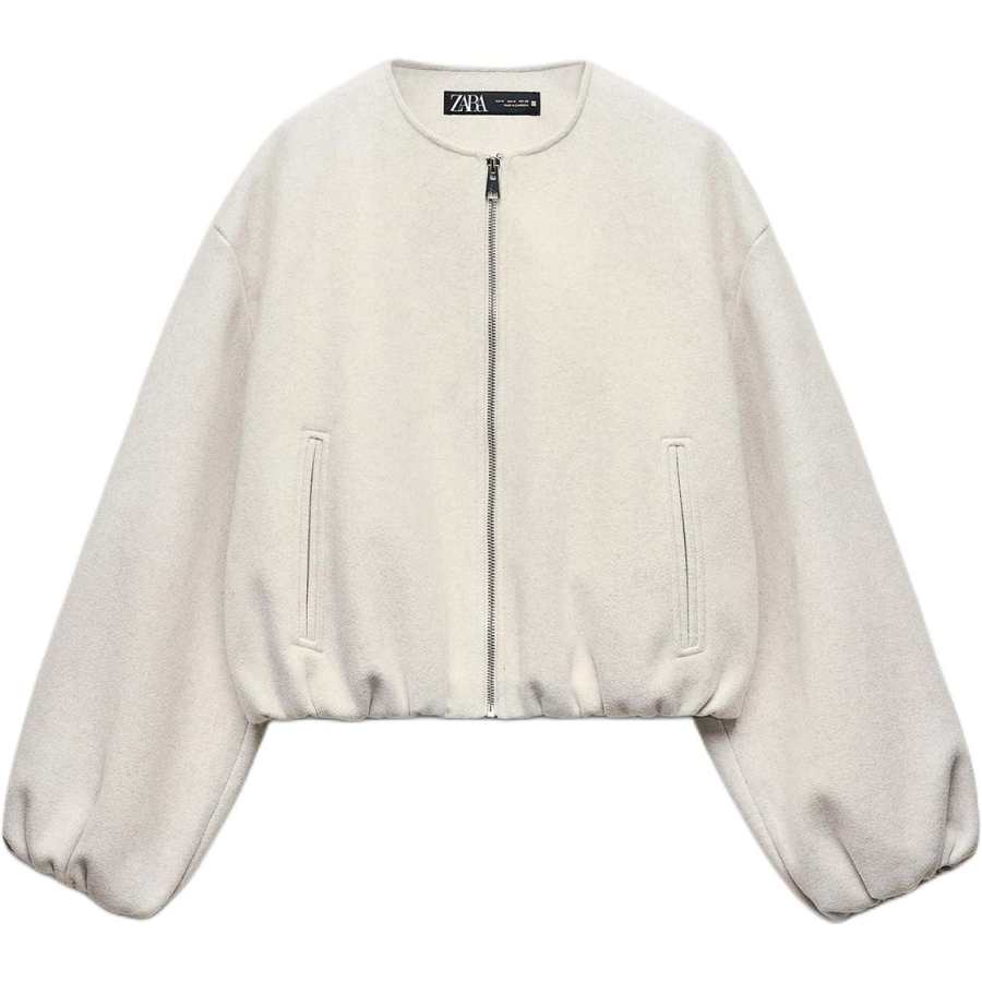 ZARA Jackets Women's White Crew Neck Moderate Pilot