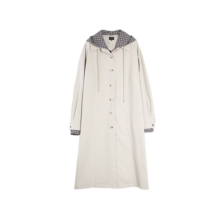 ELLE Trench Coats Women's Khaki Hooded Moderate