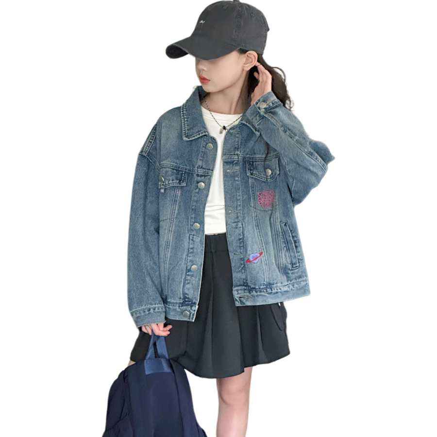 Disney Top Embroidery Spring Fall Season Denim Jacket Kids'