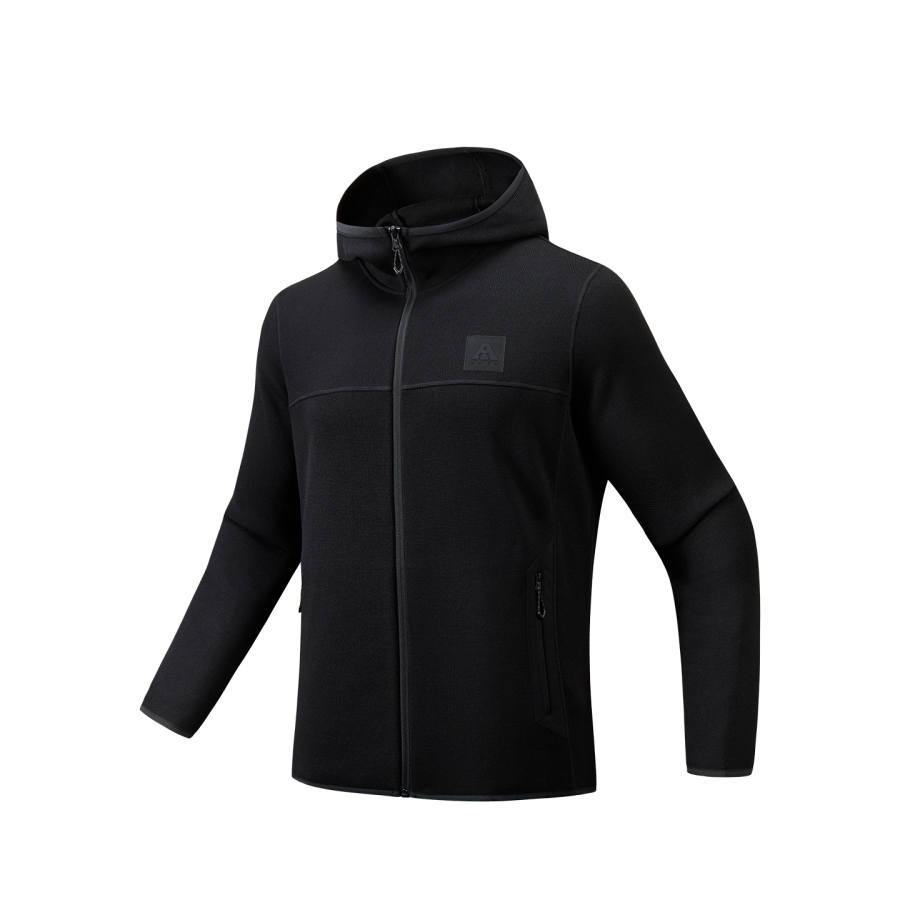 Anta Outdoor Collection Hooded, Liner Coat, Thick Needle Fleece Garment Men's Basic Black Heather Gray