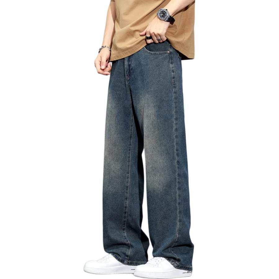 Tonlion Jeans Unisex Vintage Blue Moderate Straight Fit Pants