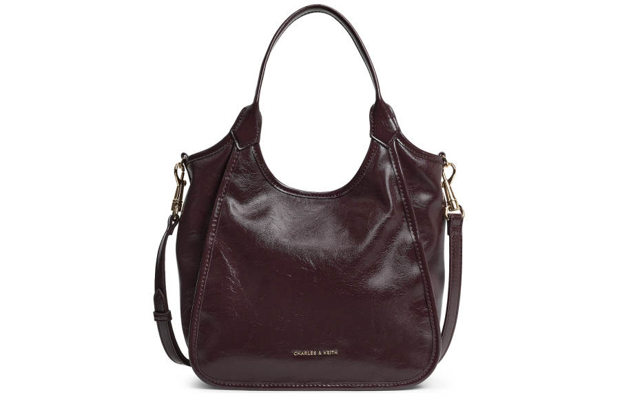 CHARLES&KEITH Pu Handbag Small Women's Black/Fuchsia