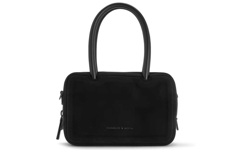 CHARLES&KEITH PU, Textile Mixture Handbag, Crossbody Bag Small Women's Black