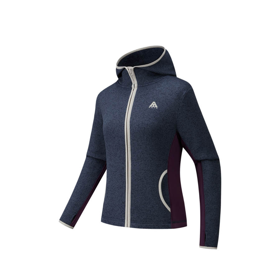 Anta Outdoor Collection Liner Coat, Thick Needle Fleece Garment Women's Maya Blue Flower Gray