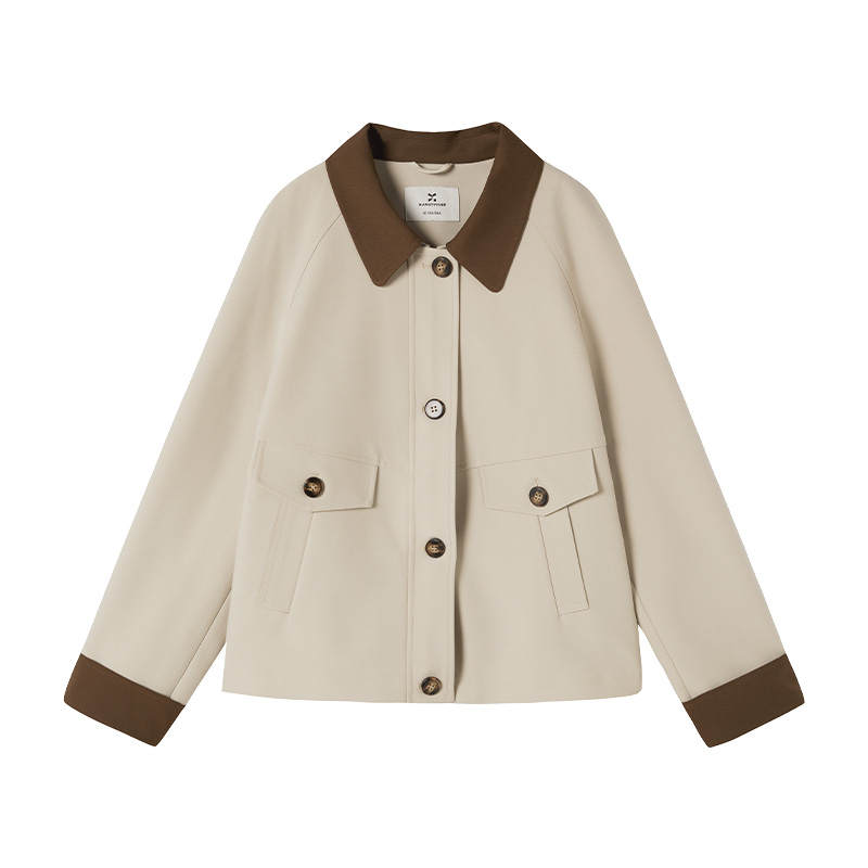 XIANGYING Cropped Coats Women's Beige Coffee Lapel Moderate