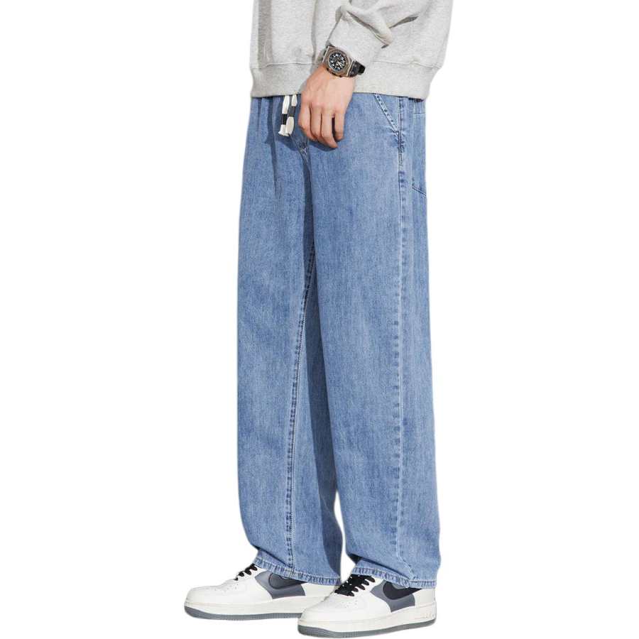 Tonlion Jeans Unisex Light Blue Moderate Straight Fit Pants
