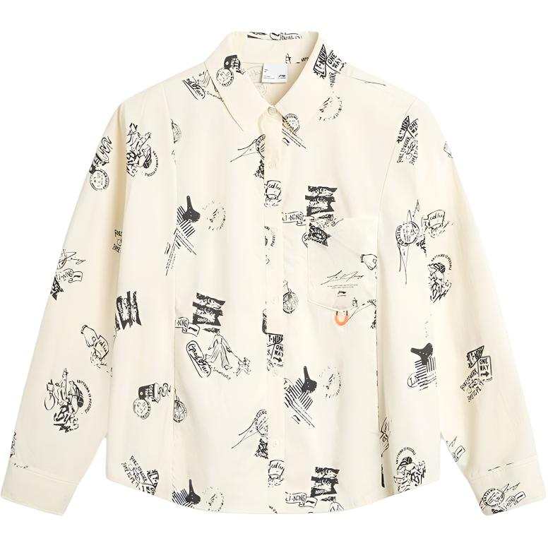 Li-Ning Li Ning T Shirts Women's Beige Apricot Lapel Moderate Straight Fit