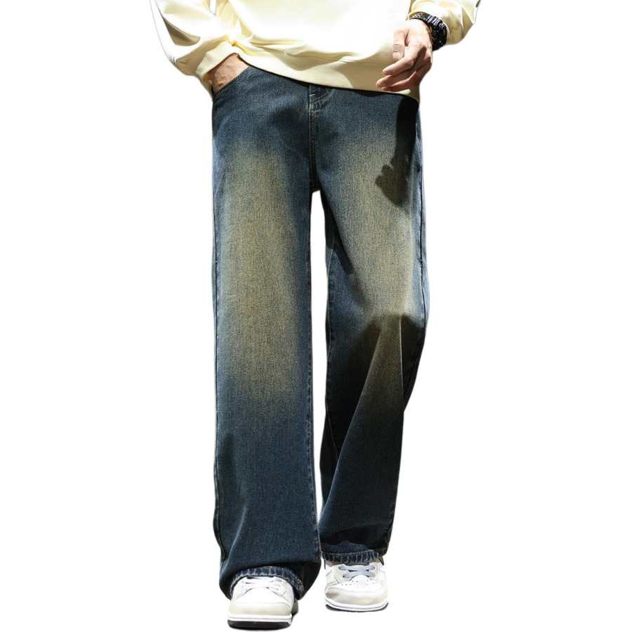 Tonlion Jeans Unisex Vintage Blue Moderate Straight Fit Pants
