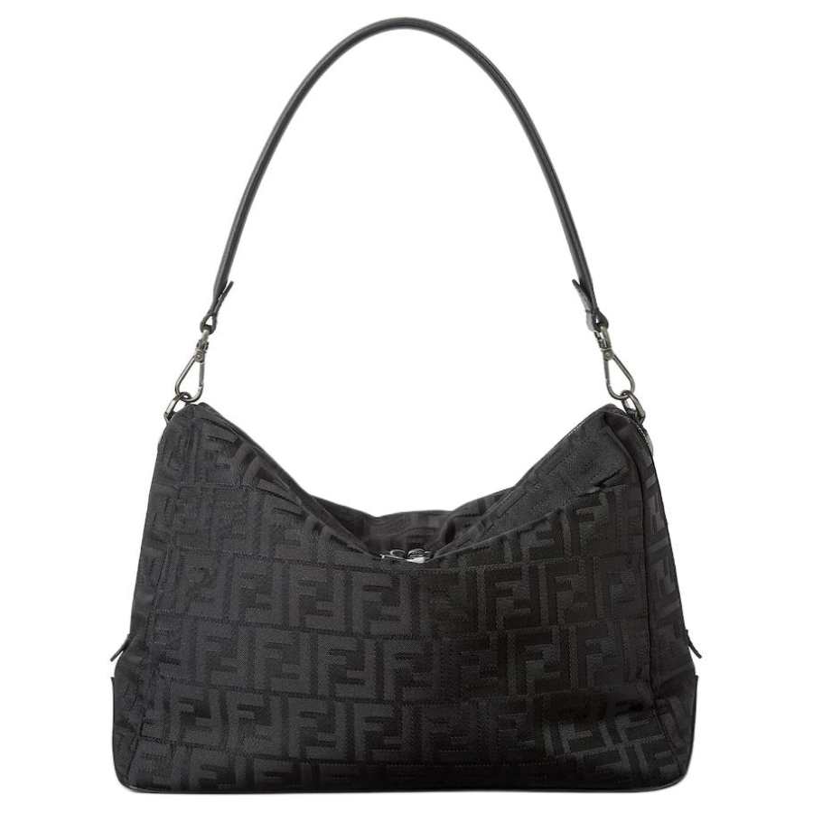 FENDI FF Nylon Handbag, Shoulder Bag Large Unisex Black