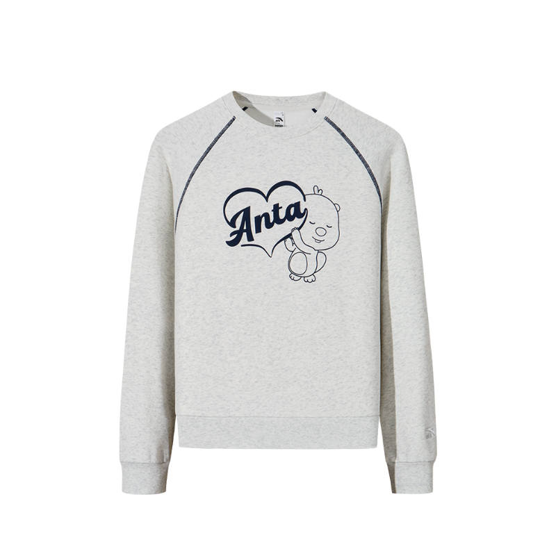 Anta Fleece Lined Thermal Fashion Print Cotton Loose Fit Comfortable Casual Pullover Sweatshirt Women's