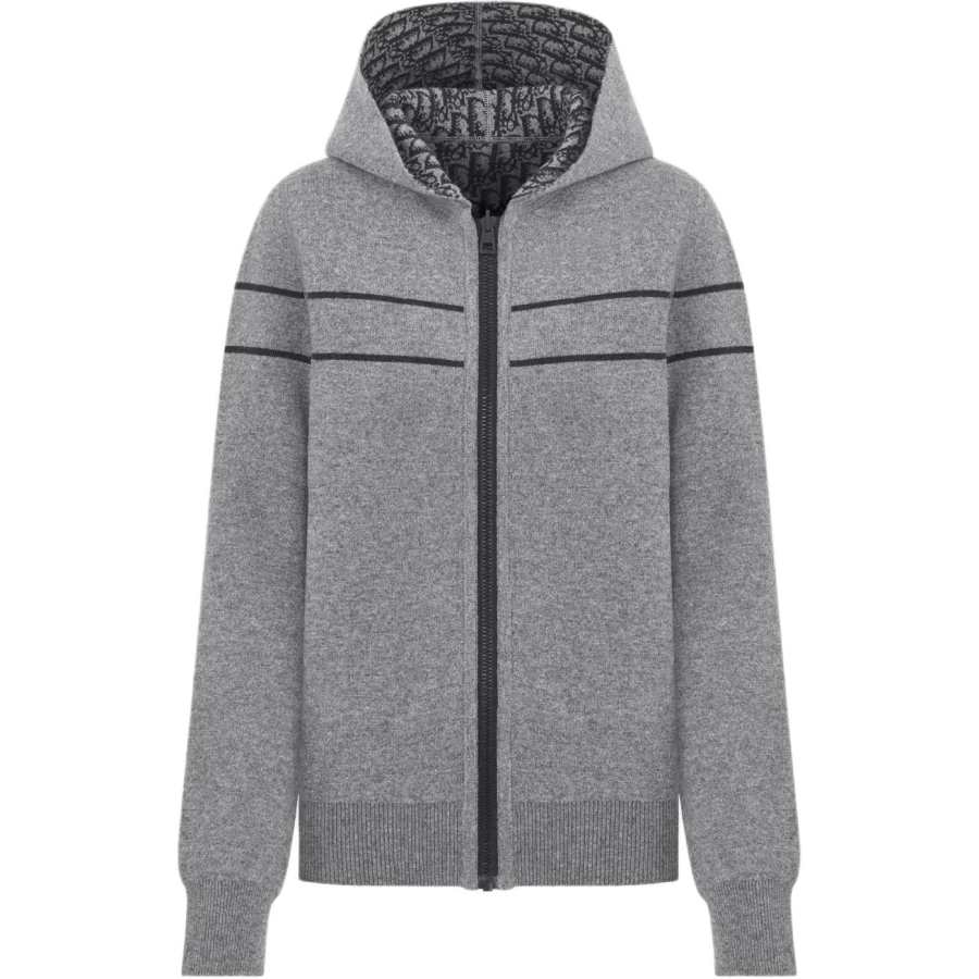 DIOR Sweatshirts Women's Gray Hooded Moderate Cardigan