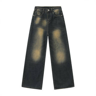 Voguo Relay Baggy Jeans Extended Length Floor Length Wide Leg Pants Unisex Vintage Dark Blue