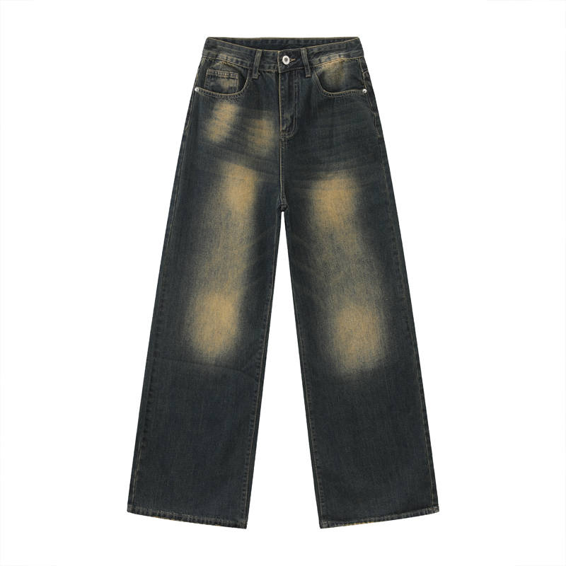 Voguo Relay Baggy Jeans Extended Length Floor Length Wide Leg Pants Unisex Vintage Dark Blue