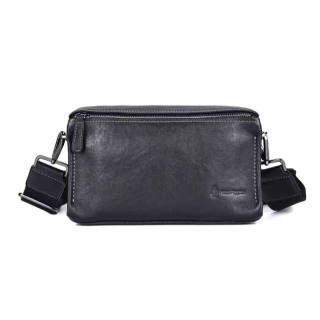 Hush Puppies Top Grain Cow Leather Small Square Bag, Handheld Crossbody Bag, Shoulder Bag Medium Men's Black