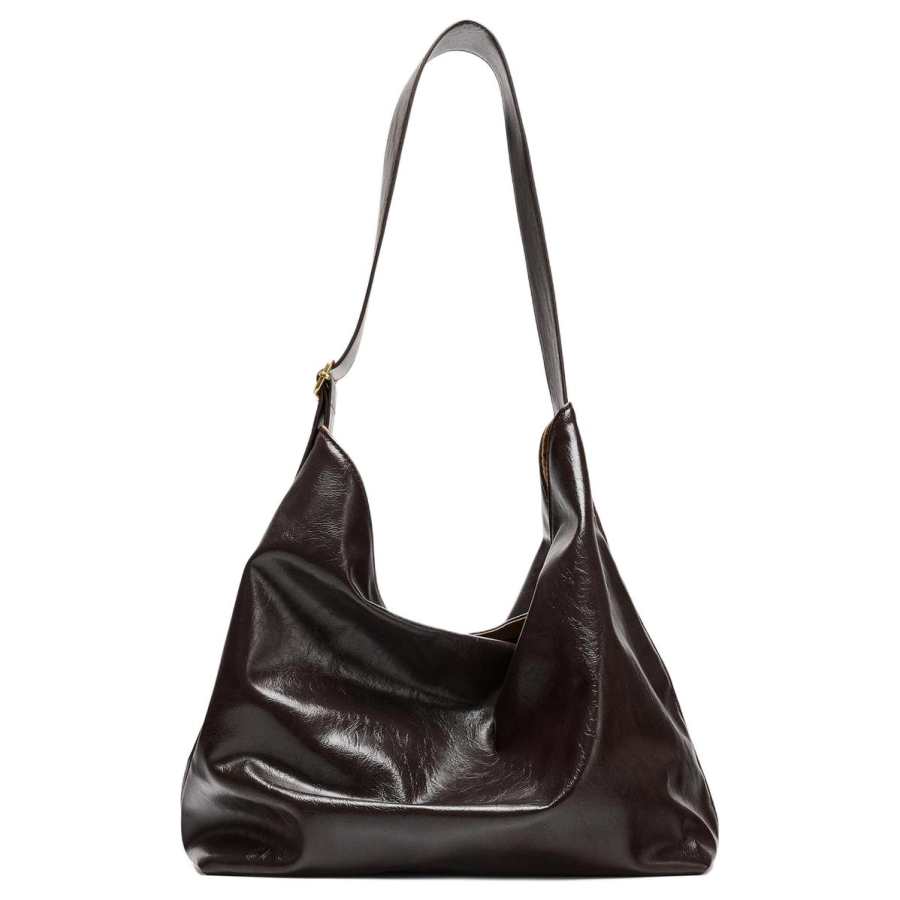 ZARA Polyurethane Crossbody Bag, Shoulder Bag Large Women's Brown