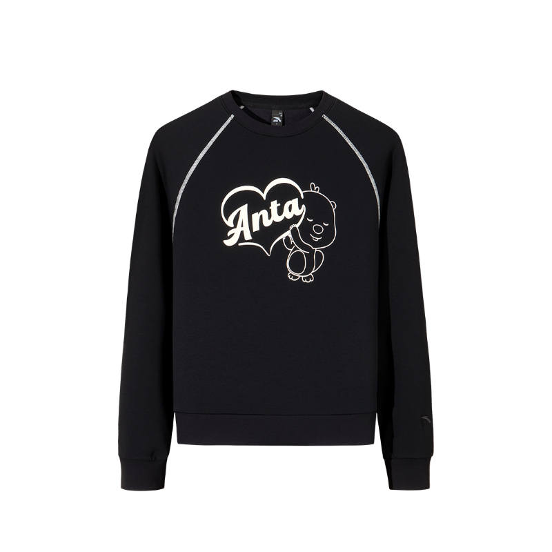 Anta Cotton Loose Fit Comfortable Fleece Lined Thermal Trendy Print Casual Sweatshirt Women's