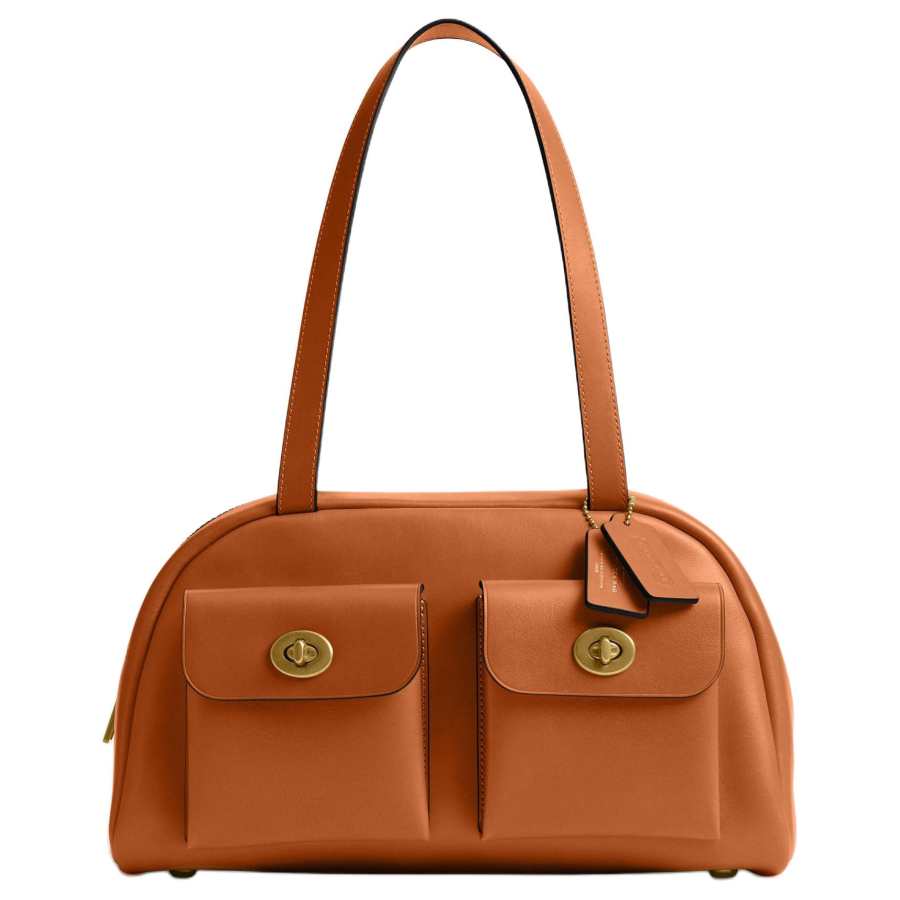COACH Cow Leather Handbag Large Women's Toffee