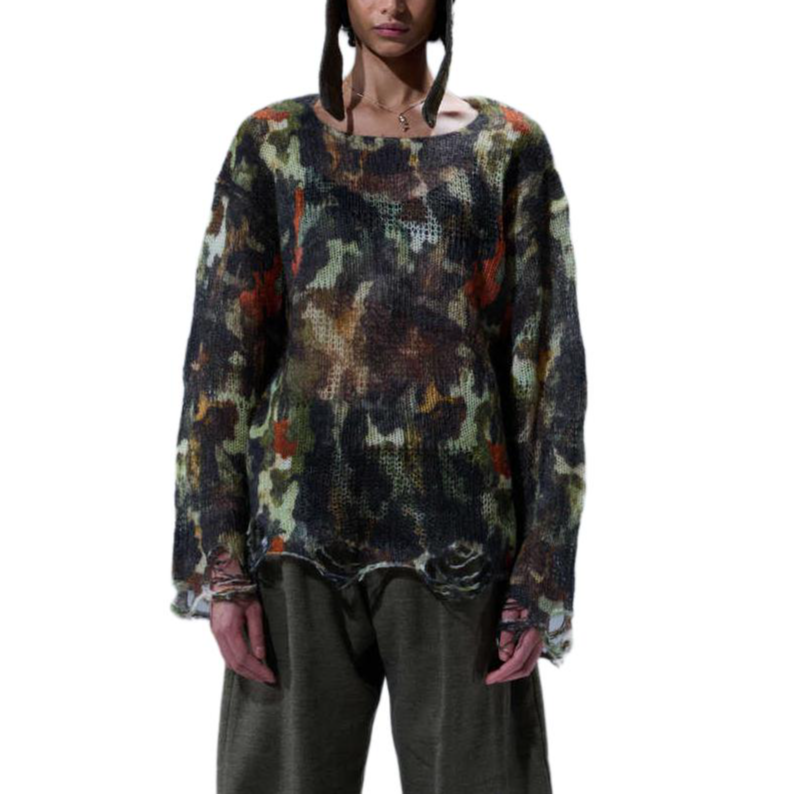 R13 R13 camouflage distressed sweater