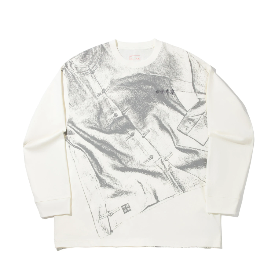 Li-Ning Li Ning T Shirts Unisex Ecru Crew Neck Moderate Straight Fit