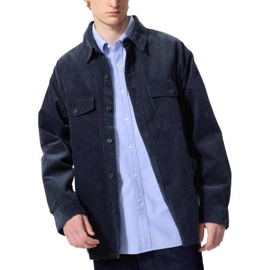 UNIQLO Shirts Unisex Dark Blue Lapel Moderate Workwear