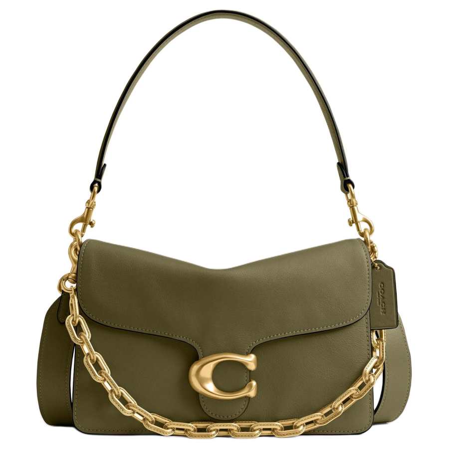 COACH Chain Cow Leather Shoulder Bag Medium Women's Olive Green