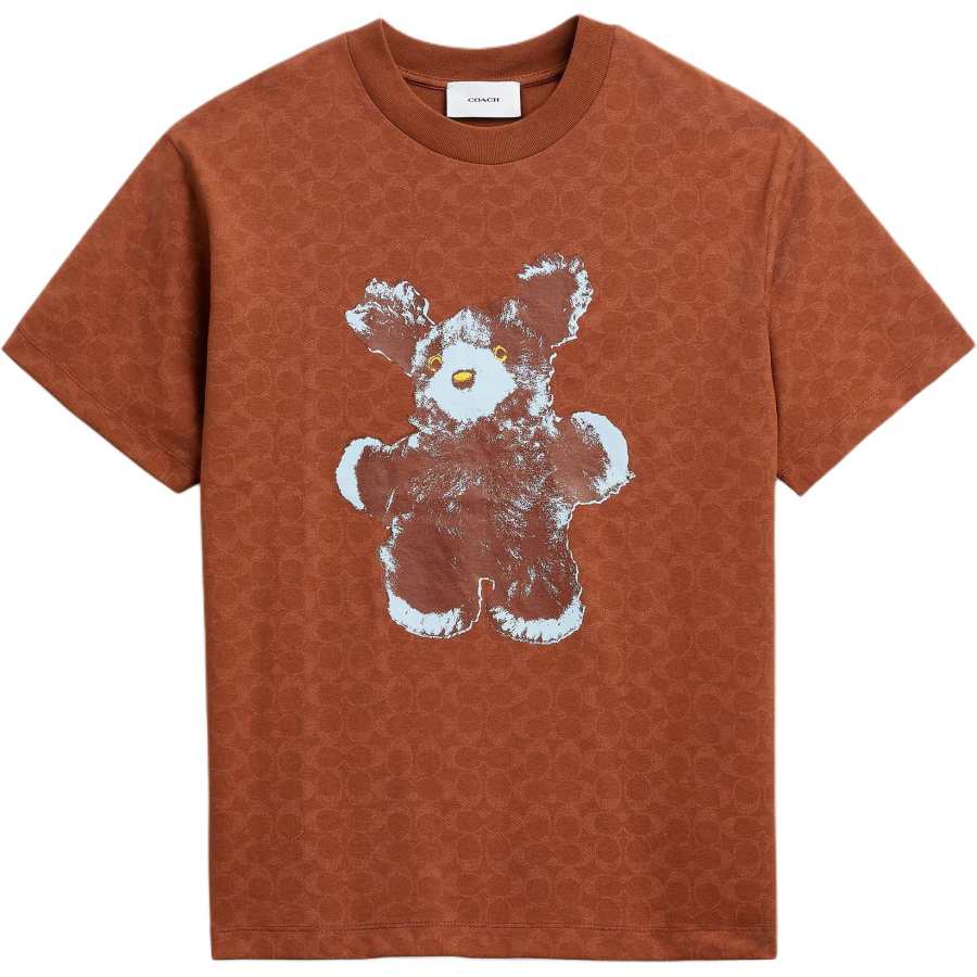 COACH T Shirts Unisex Brown Crew Neck Moderate Straight Fit
