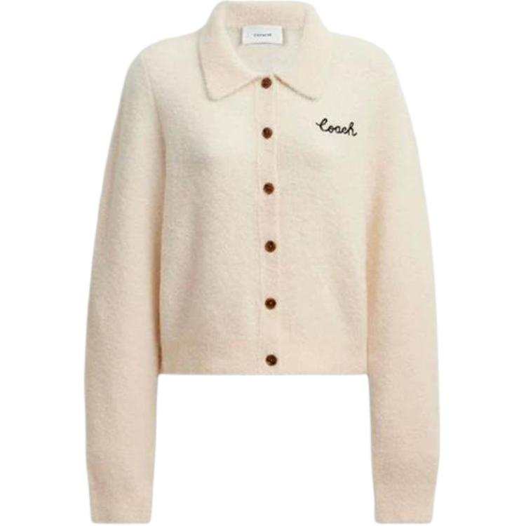 COACH Knitwear Women's Light Beige Lapel Moderate Cardigan